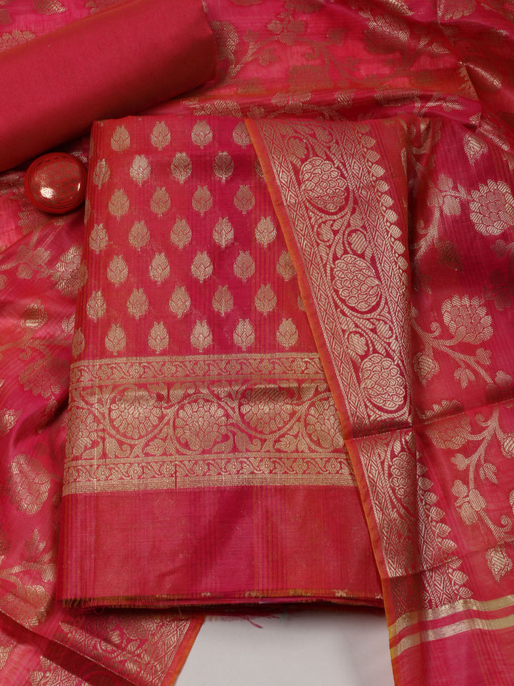 Woven Design Chanderi Unstitched Suit With Dupatta