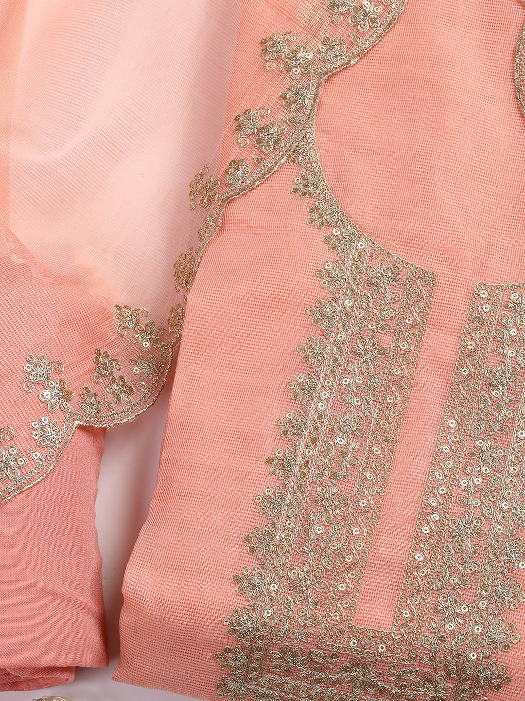 Embroidered Cotton Blend Unstitched Suit Piece With Dupatta