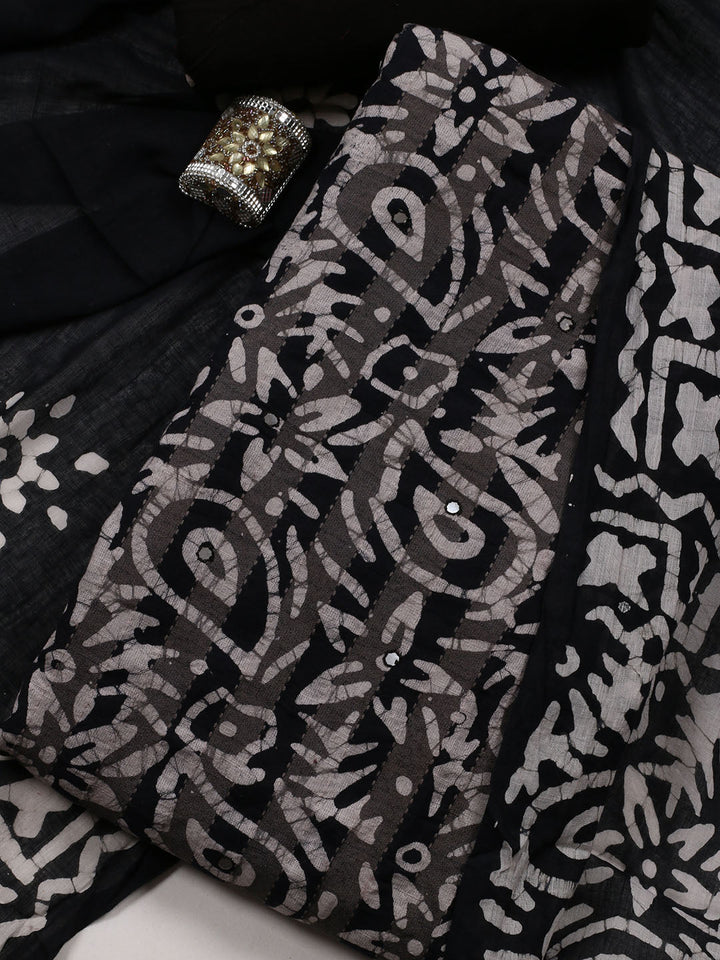 Printed Cotton Blend Unstitched Suit With Dupatta