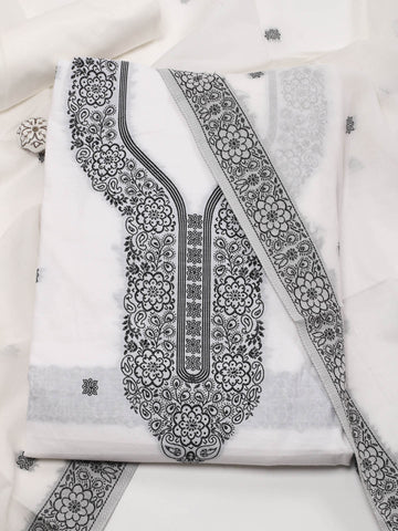 Neck Work Cotton Unstitched Suit With Dupatta