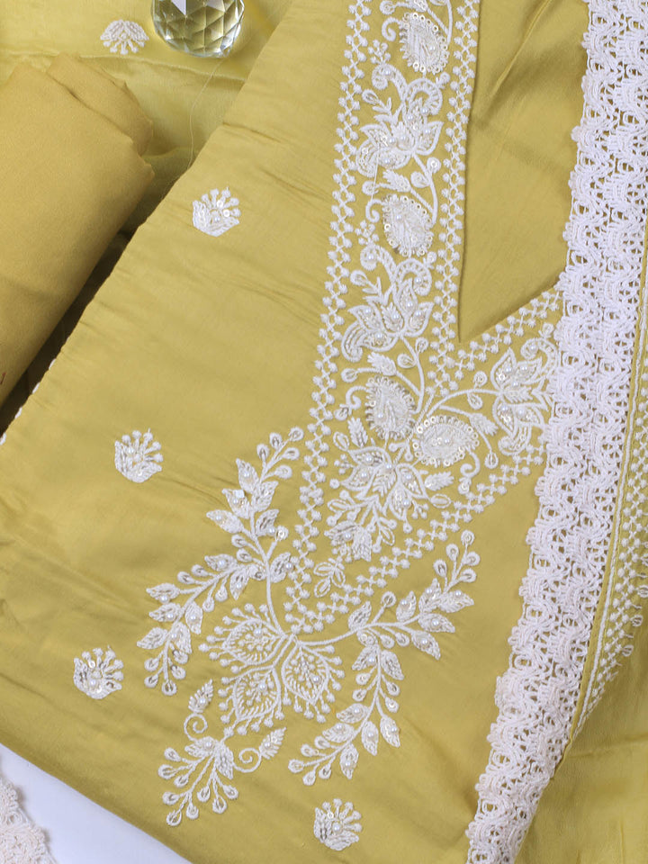 Embroidery Cotton Blend Unstitched Suit With Dupatta