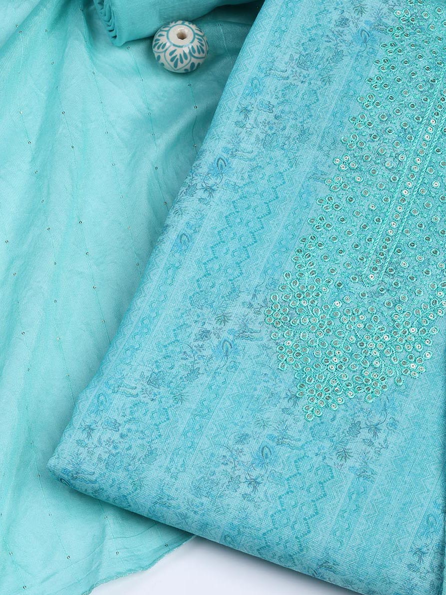 Neck Embroidery Linen Unstitched Suit With Dupatta