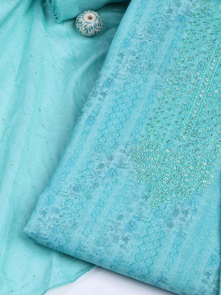Neck Embroidery Linen Unstitched Suit With Dupatta