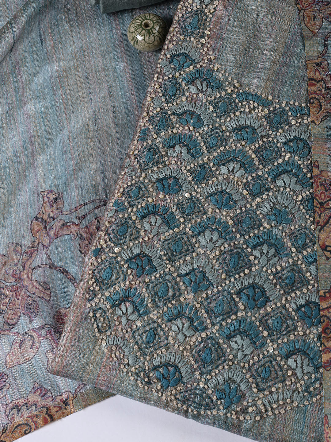 Kantha Work Chanderi Unstitched Suit With Dupatta