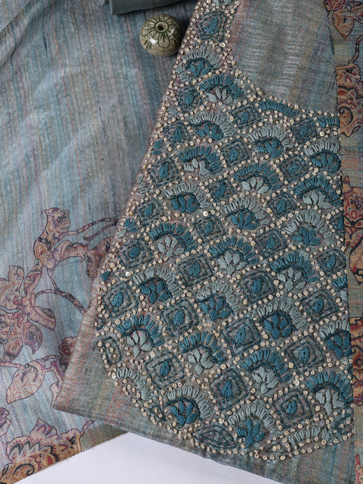 Kantha Work Chanderi Unstitched Suit With Dupatta