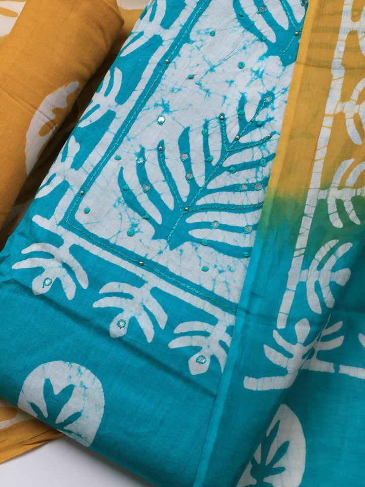 Printed Cotton Blend Unstitched Suit With Dupatta
