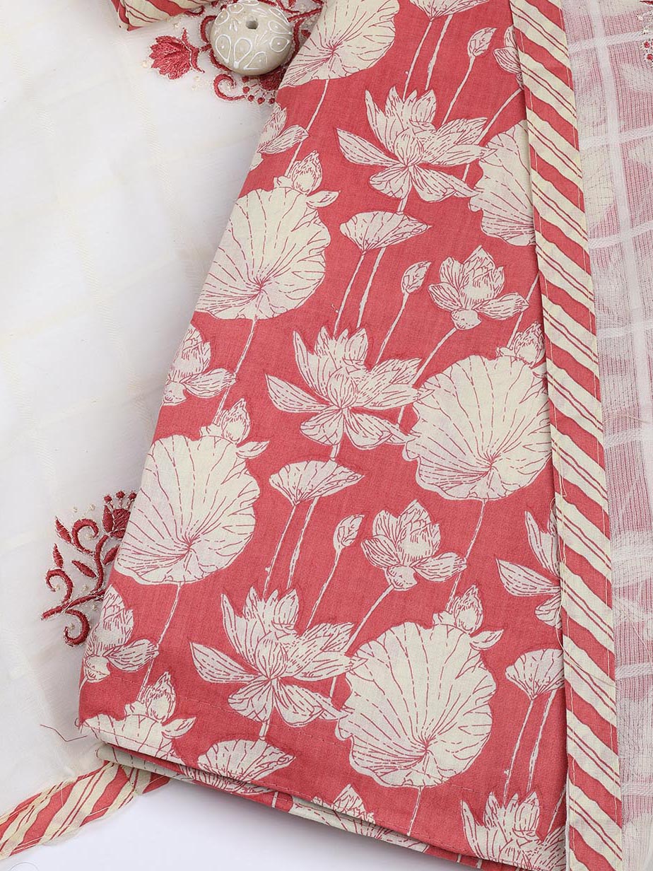 Printed Cotton Blend Unstitched Suit With Dupatta