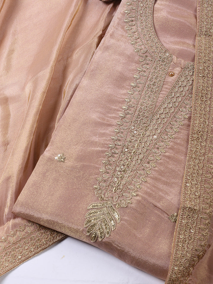 Neck Embroidered Tissue Unstitched Suit With Dupatta