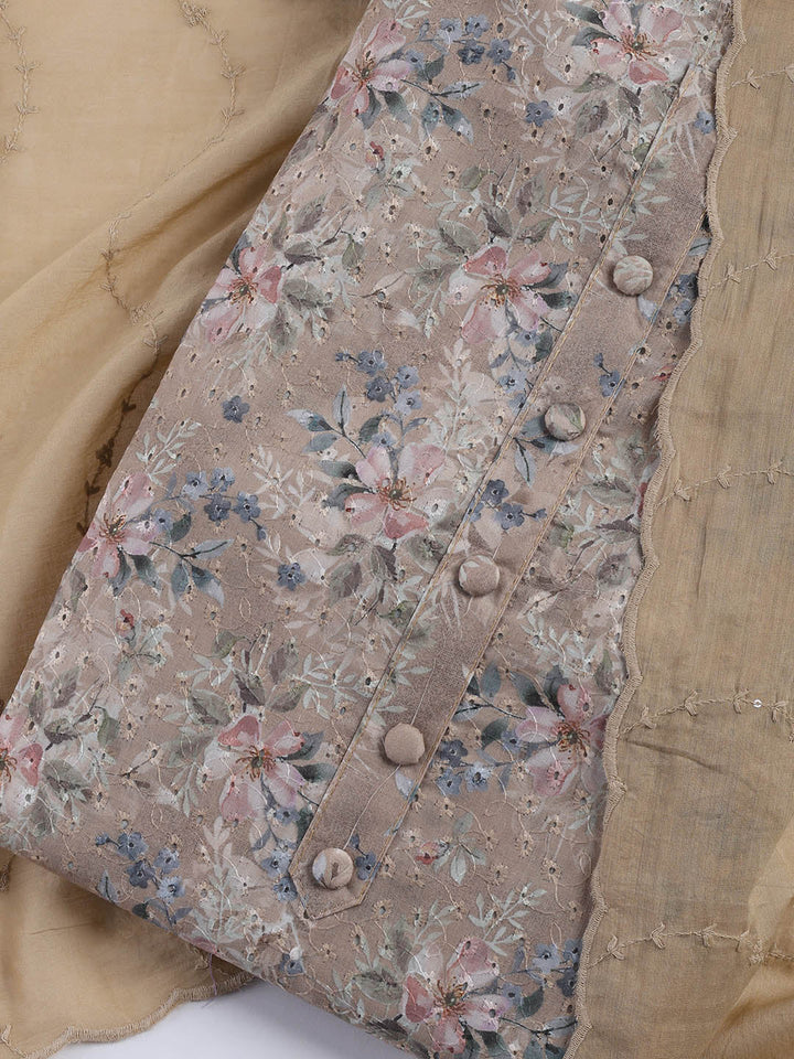 Printed Cotton Blend Unstitched Suit With Dupatta