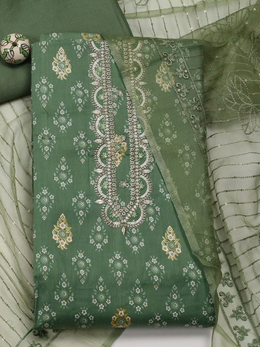 Neck Embroidery Cotton Unstitched Suit Piece With Dupatta