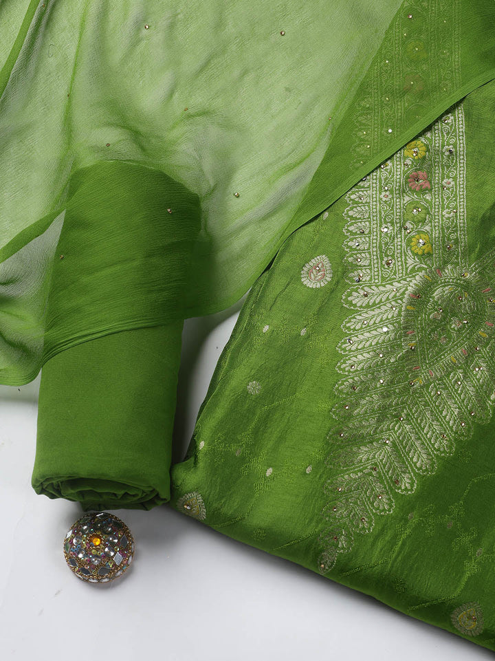 Woven Chanderi Unstitched Suit Piece With Dupatta