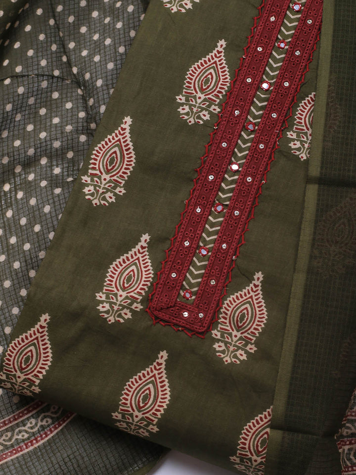 Printed Cotton Blend Unstitched Suit Piece With Dupatta