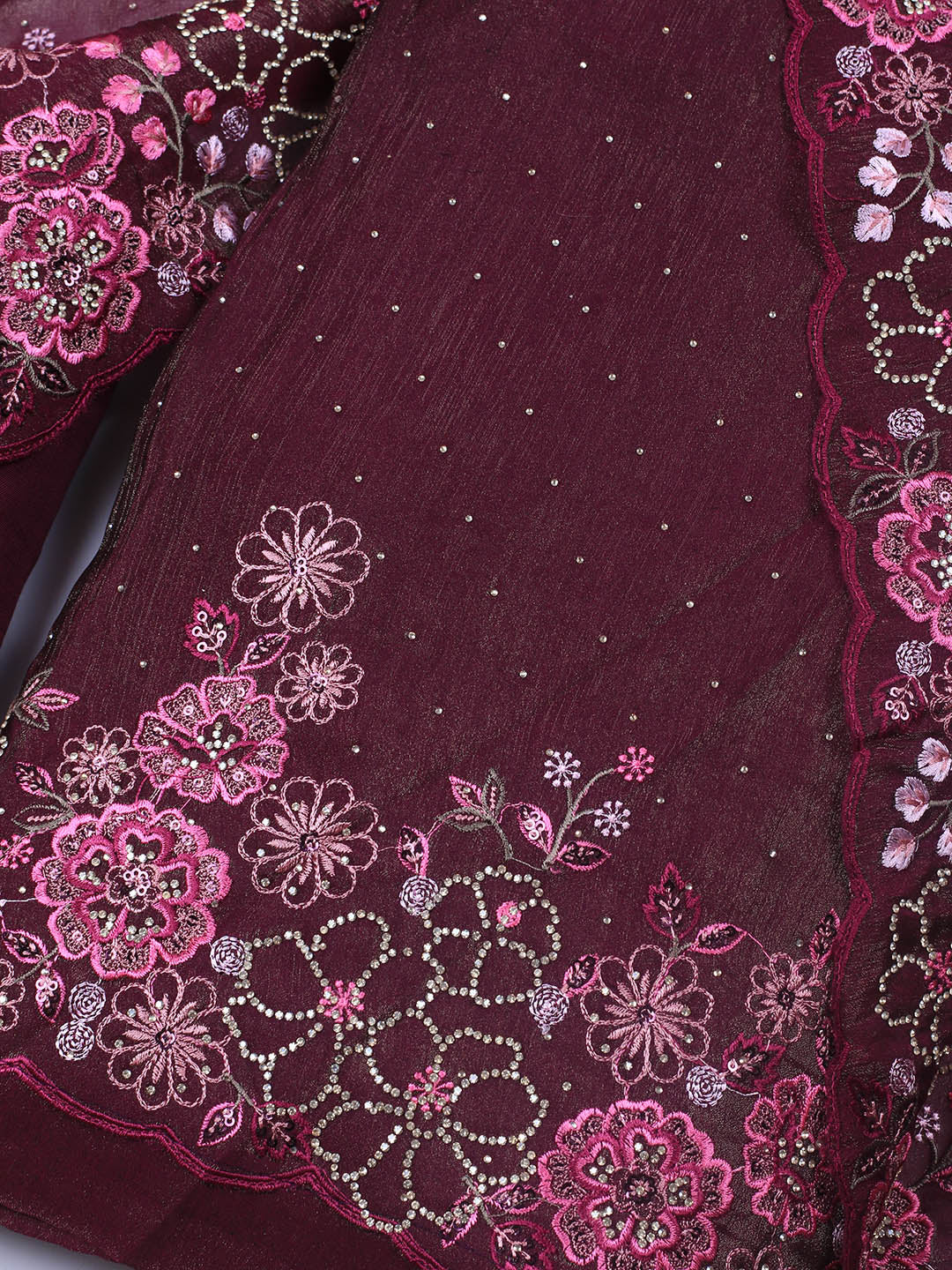 Embroidered Chinon Unstitched Suit With Dupatta