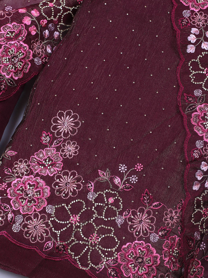 Embroidered Chinon Unstitched Suit With Dupatta