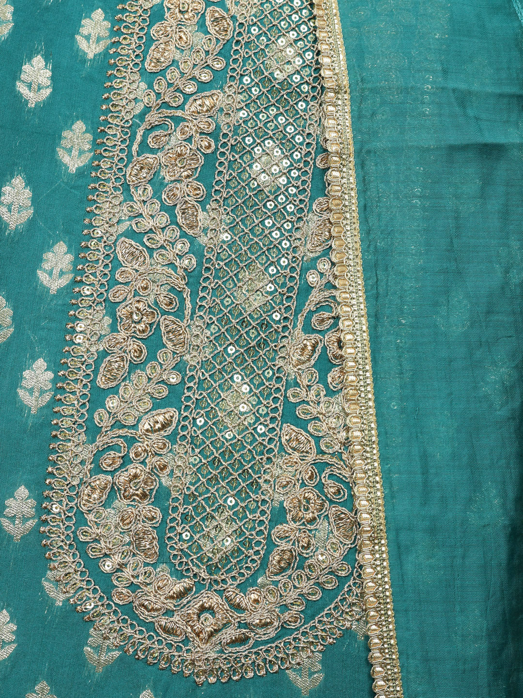 Embroidered Chanderi Unstitched Suit With Pant &amp; Dupatta