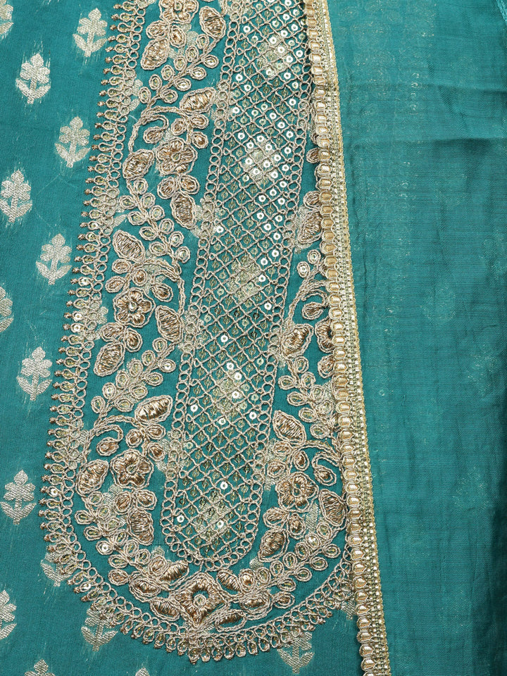 Embroidered Chanderi Unstitched Suit With Pant &amp; Dupatta