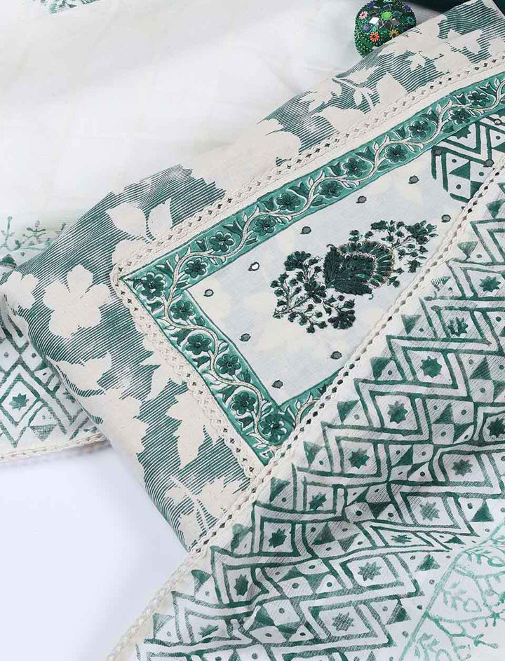 Neck Work Cotton Blend Unstitched Suit With Dupatta