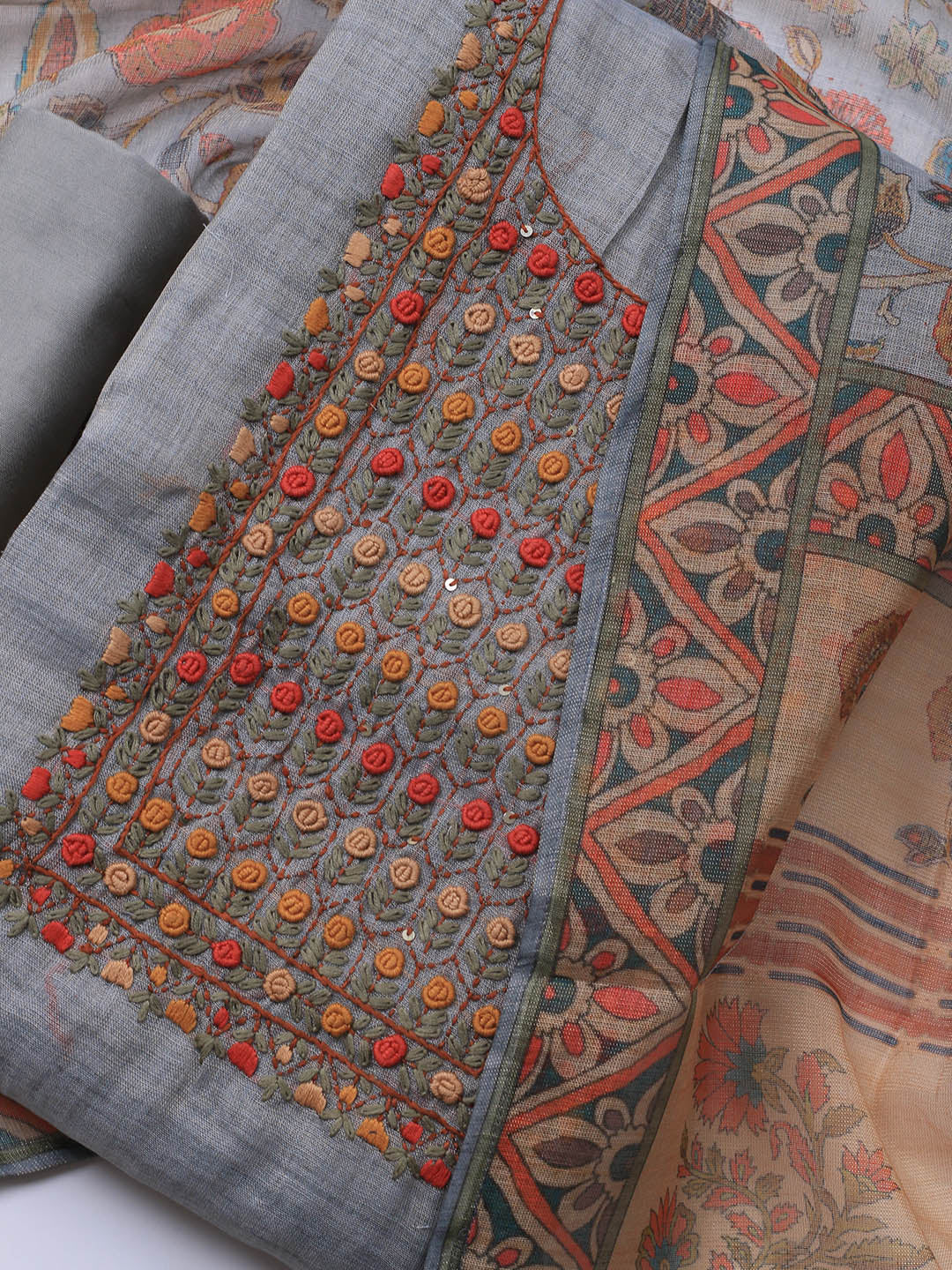Embroidered Tissue Unstitched Suit Piece With Dupatta