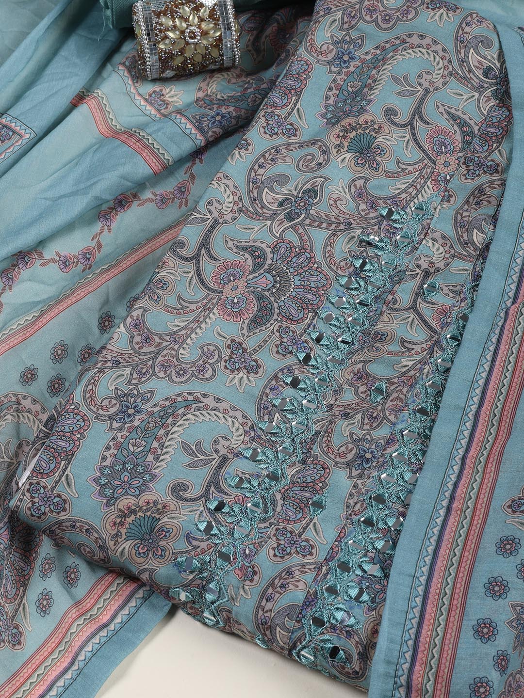 Floral Printed Muslin Unstitched Suit Piece With Dupatta