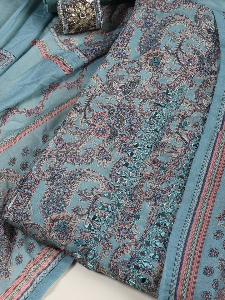 Floral Printed Muslin Unstitched Suit Piece With Dupatta