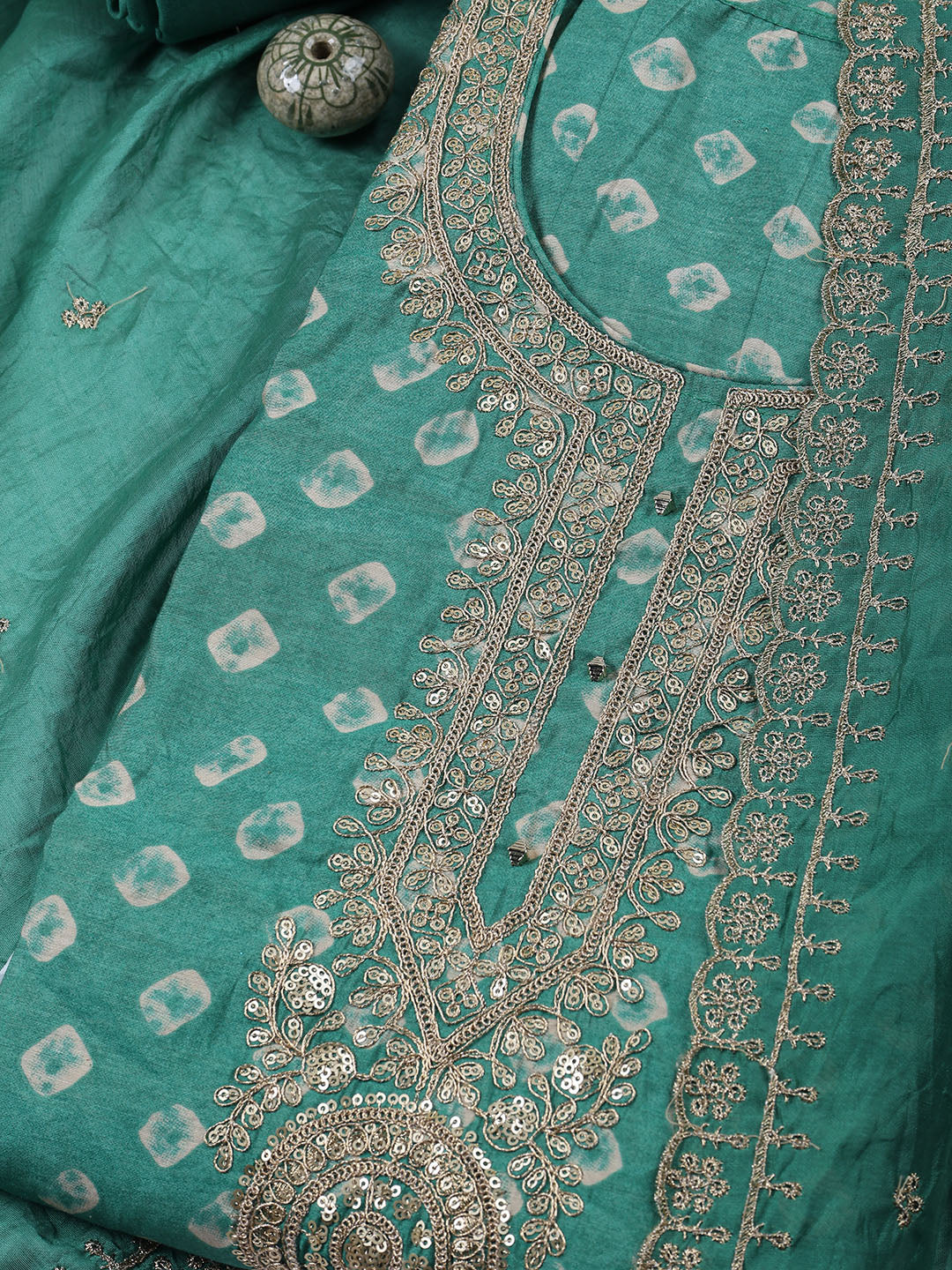 Neck Embroidered Cotton Blend Unstitched Suit With Dupatta