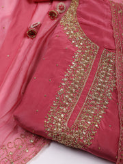 Neck Embroidered Organza Unstitched Suit With Dupatta