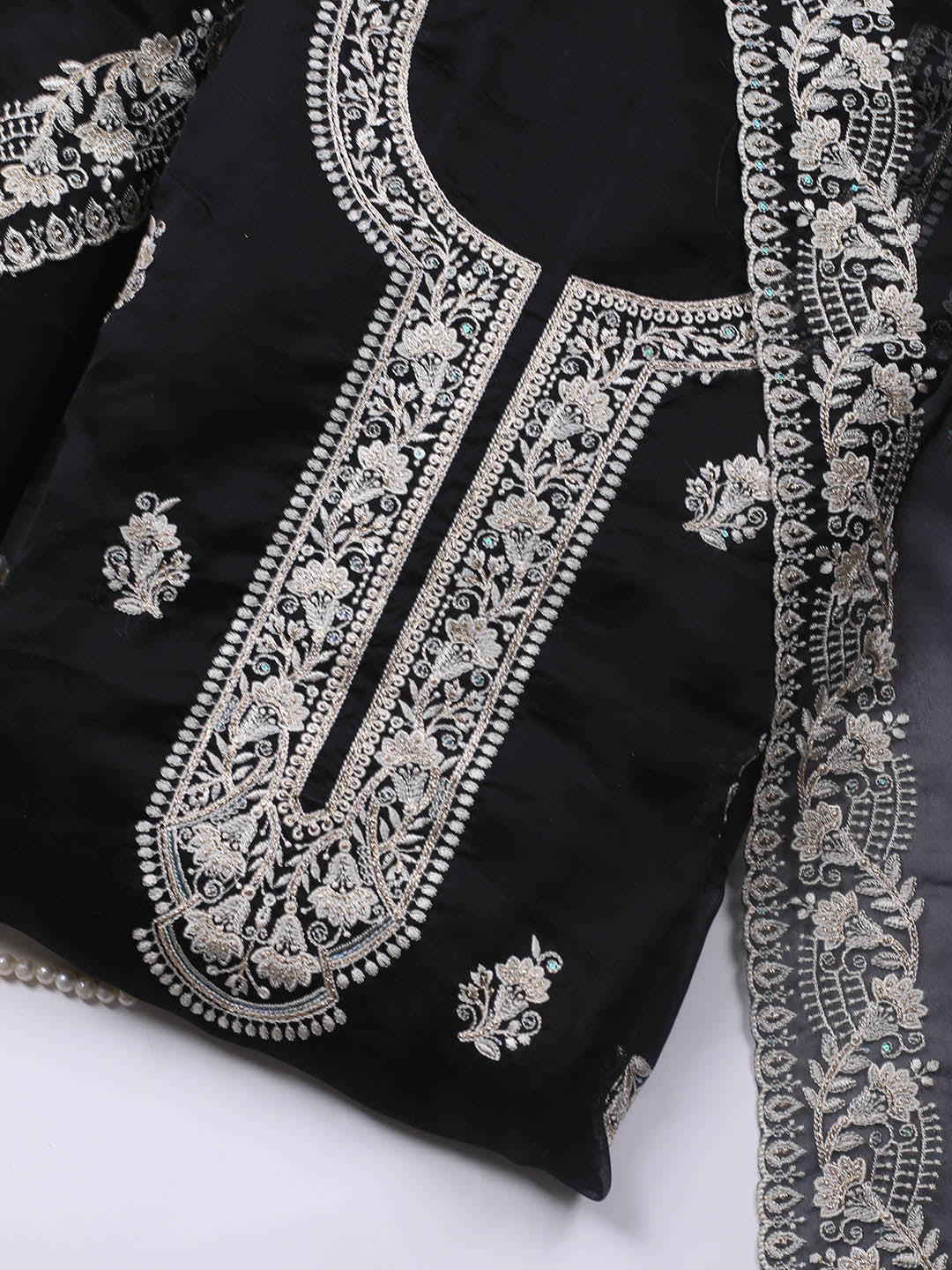 Neck Embroidery Organza Unstitched Suit Piece With Dupatta