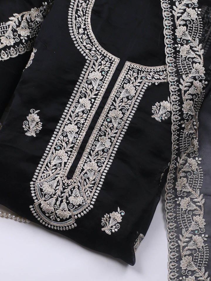 Neck Embroidery Organza Unstitched Suit Piece With Dupatta