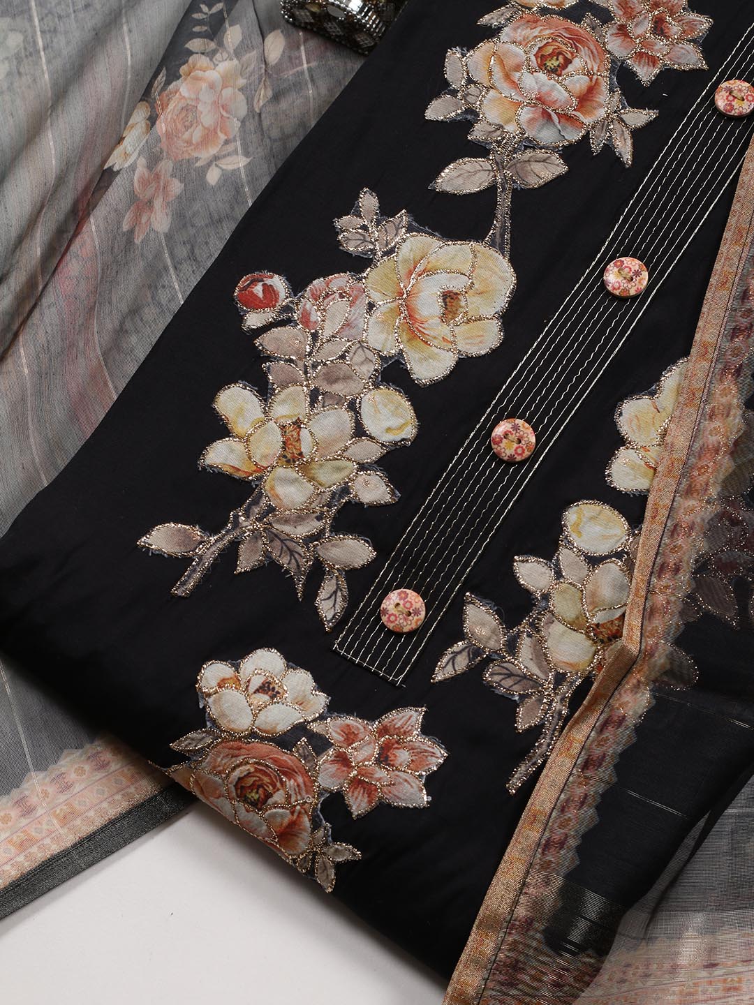 Neck Embroidered Cotton Blend Unstitched Suit Piece With Dupatta