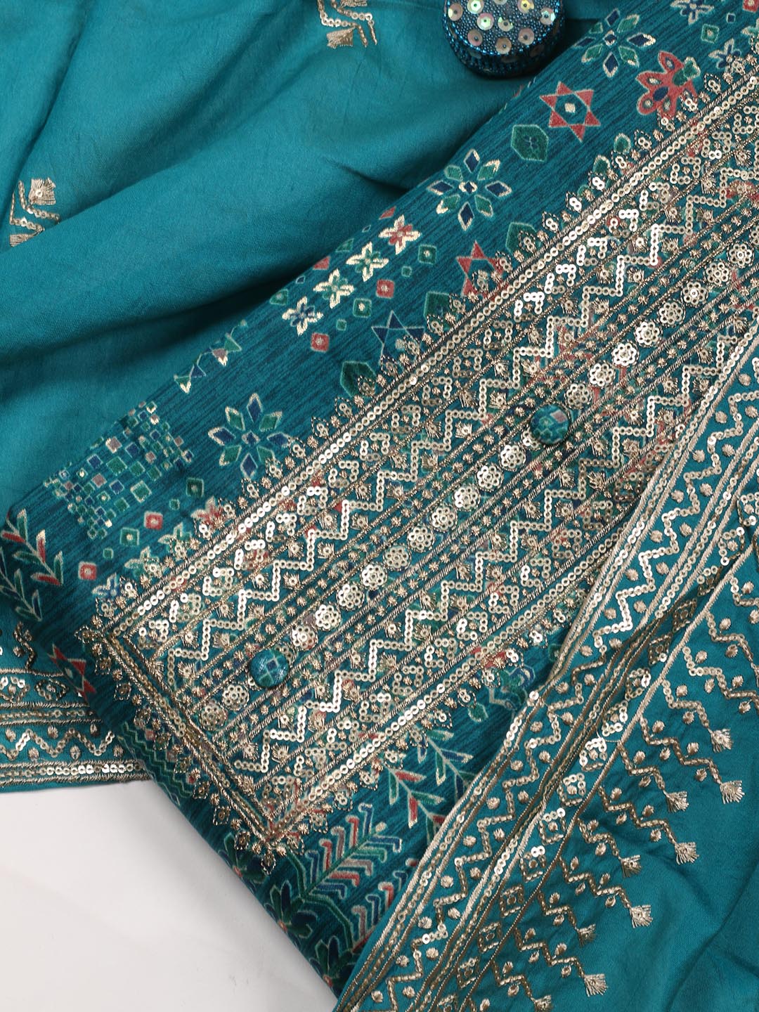 Embroidered Cotton Blend Unstitched Suit Piece With Dupatta