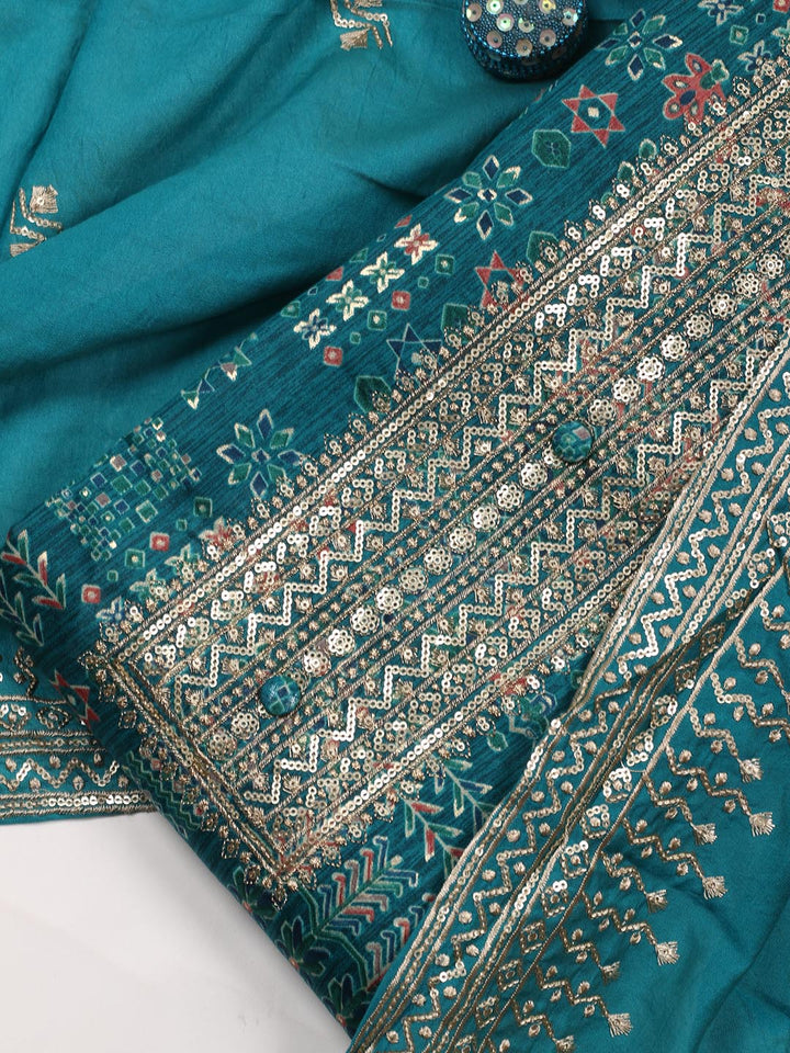 Embroidered Cotton Blend Unstitched Suit Piece With Dupatta
