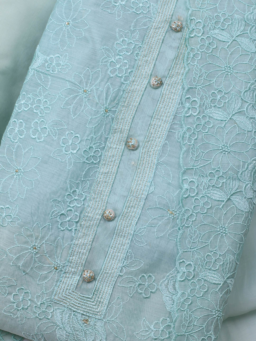 Embroidered Chanderi Unstitched Suit With Dupatta