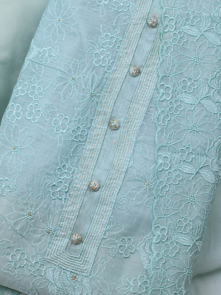 Embroidered Chanderi Unstitched Suit With Dupatta