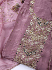 Neck Embroidered Organza Unstitched Suit With Dupatta