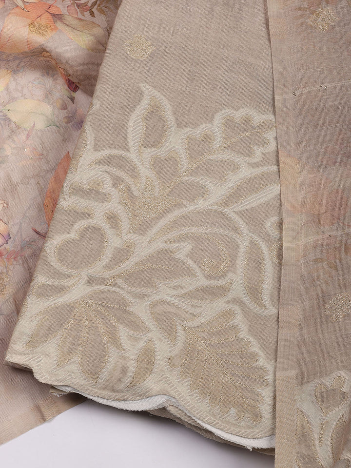 Embroidery Linen Unstitched Suit With Dupatta