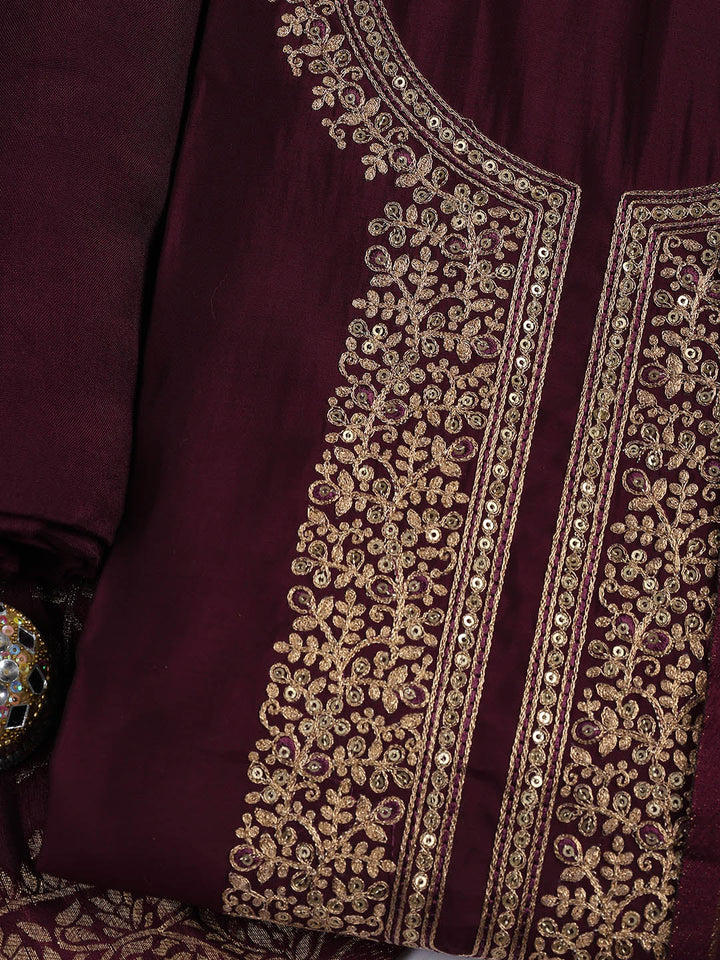 Embroidered Chanderi Unstitched Suit Piece With Dupatta