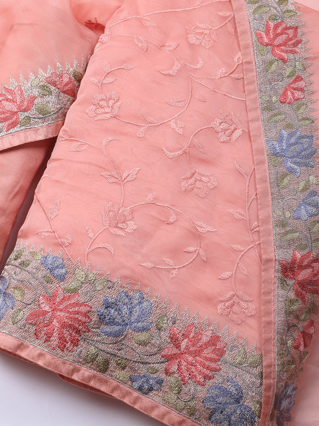 Neck Embroidery Organza Unstitched Suit Piece With Dupatta
