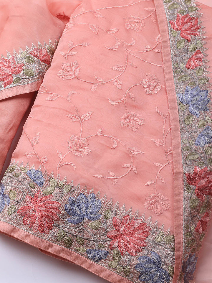 Neck Embroidery Organza Unstitched Suit Piece With Dupatta