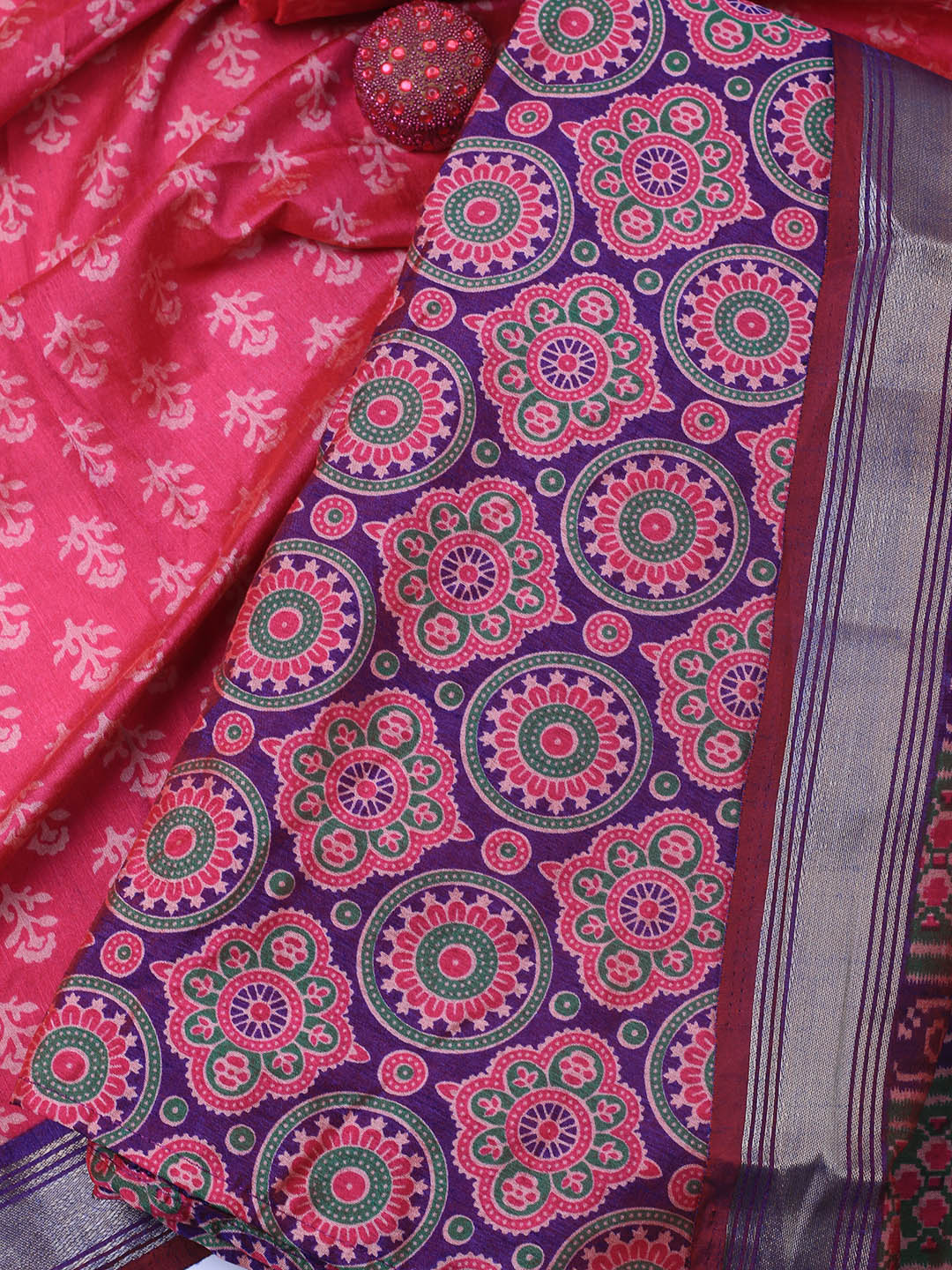Art Silk Unstitched Suit Piece With Dupatta