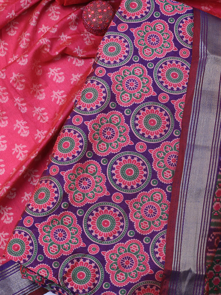 Art Silk Unstitched Suit Piece With Dupatta