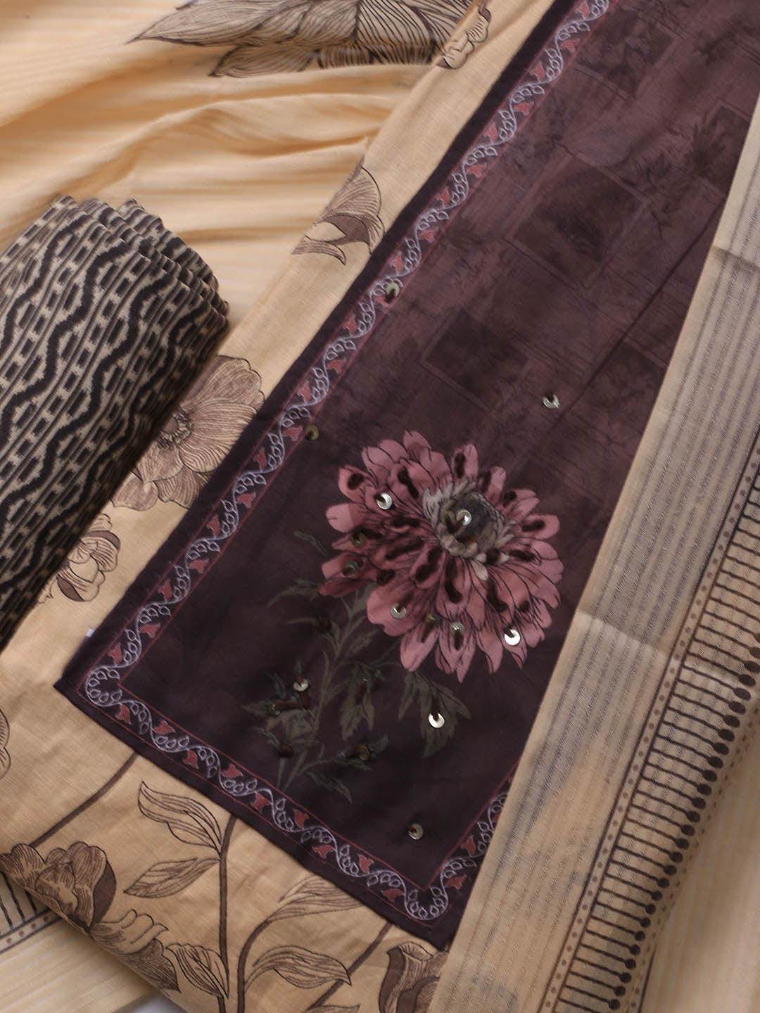 Printed Cotton Blend Unstitched Suit With Dupatta