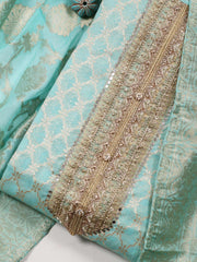 Neck Patti Printed Chanderi Unstitched Suit With Dupatta
