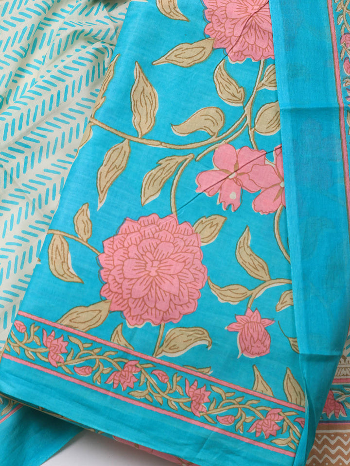 Printed Cotton Blend Unstitched Suit Piece With Dupatta