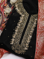 Neck Embroidered Organza Unstitched Suit With Dupatta