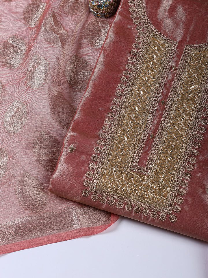 Neck Embroidery Tissue Unstitched Suit With Dupatta