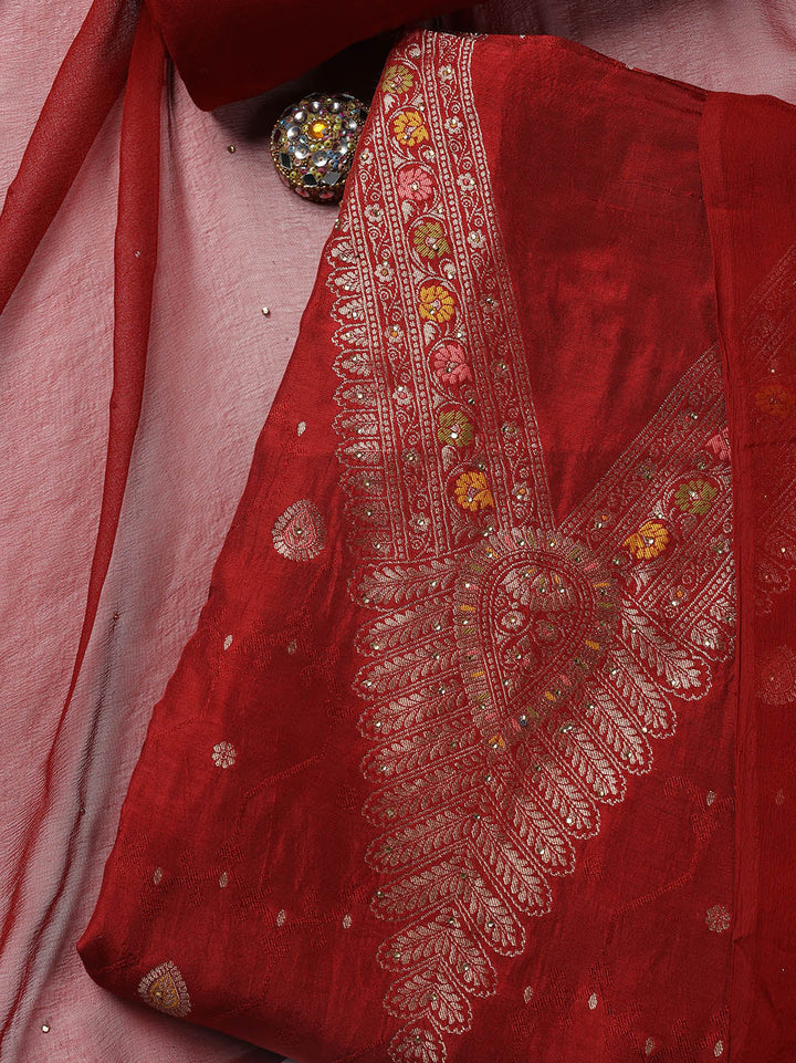 Woven Chanderi Unstitched Suit Piece With Dupatta