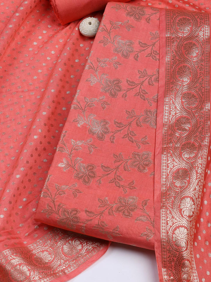 Floral Woven Chanderi Unstitched Suit With Dupatta