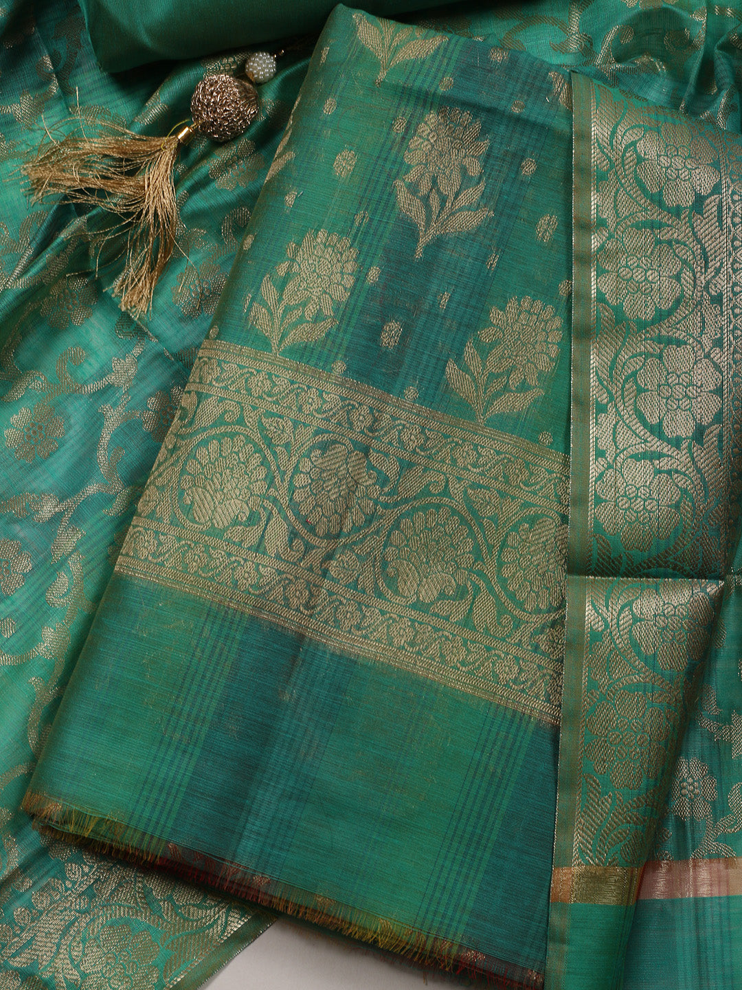 Woven Chanderi Unstitched Suit With Dupatta