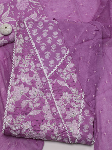 Floral Printed Cotton Unstitched Suit Piece With Dupatta