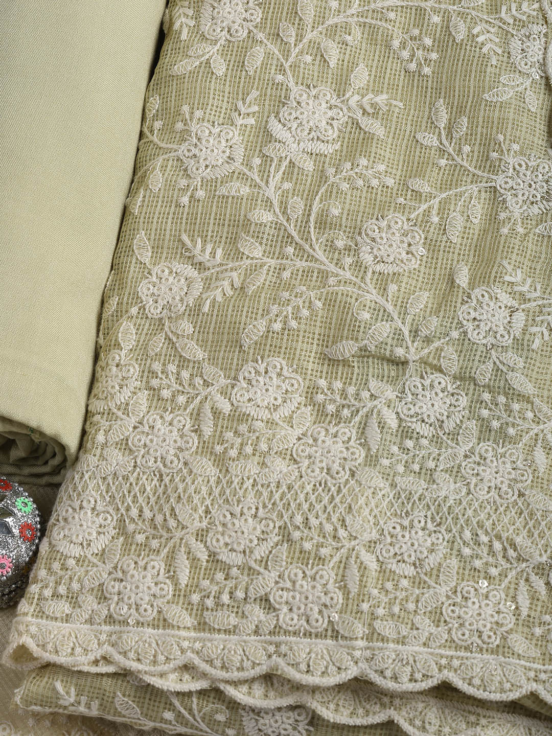 Embroidered Cotton Blend Unstitched Suit Piece With Dupatta